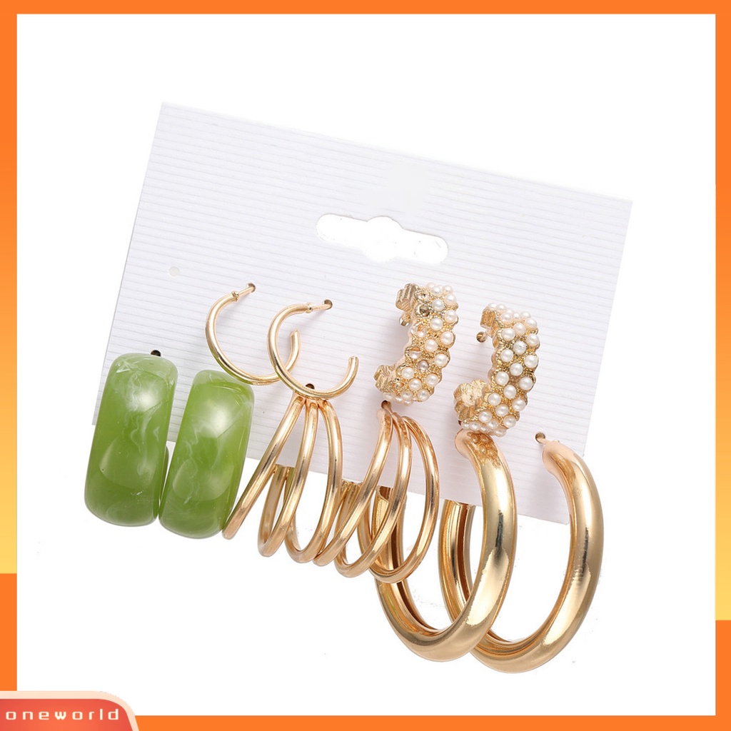 [WOD] 5pasang Anting Hoop Bentuk Bulat Mutiara Imitasi Logam Bohemian Geometri Semua Pertandingan Anting Lingkaran Untuk Pakaian Sehari-Hari