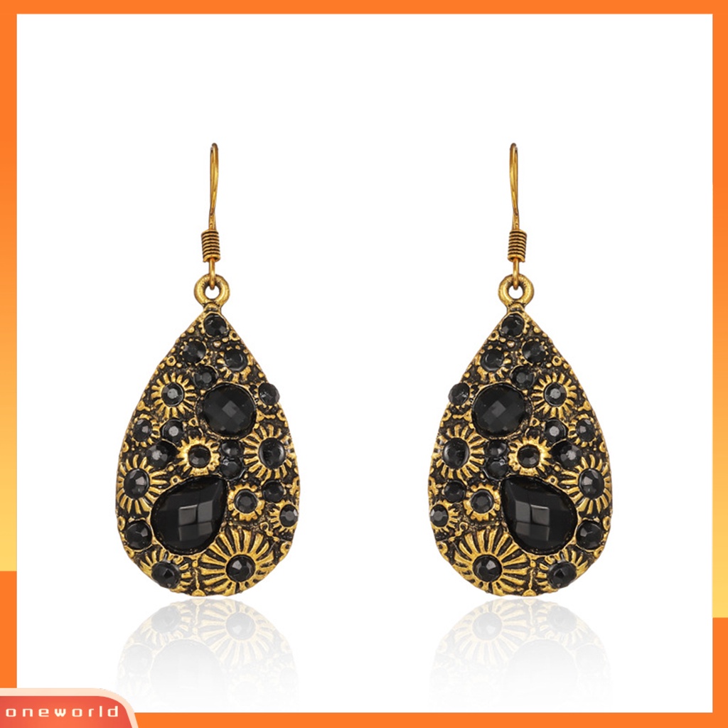 [WOD] 1pasang Anting Menjuntai Gaya Etnik Berlian Imitasi Mengkilap Hias Semua Pertandingan Perhiasan Hadiah Permata Imitasi Wanita Vintage Water Drop Pendant Earrings Untuk Pacaran