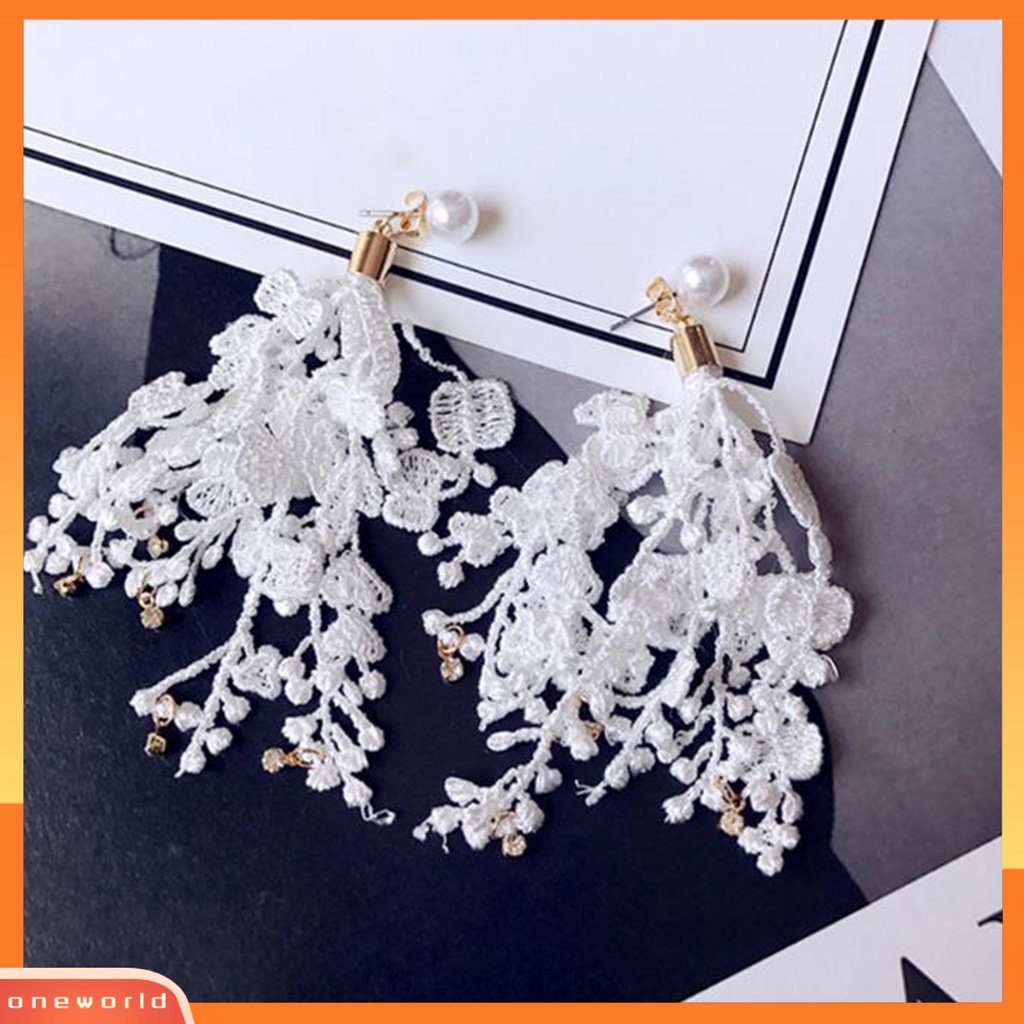 [WOD] B253 Drop Earrings Anti Alergi Hias Glittery Temperamen Wanita Rumbai Pita Mutiara Imitasi Anting Panjang Untuk Pacaran