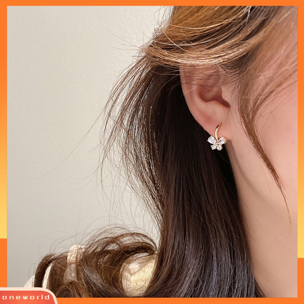 [WOD] 1pasang Anting Hoop Shiny Cubic Zirconia Temperamen Geometris Electroplating Hias Hadiah Wanita Kupu-Kupu Liontin Anting Perhiasan Fashion Untuk Perjamuan