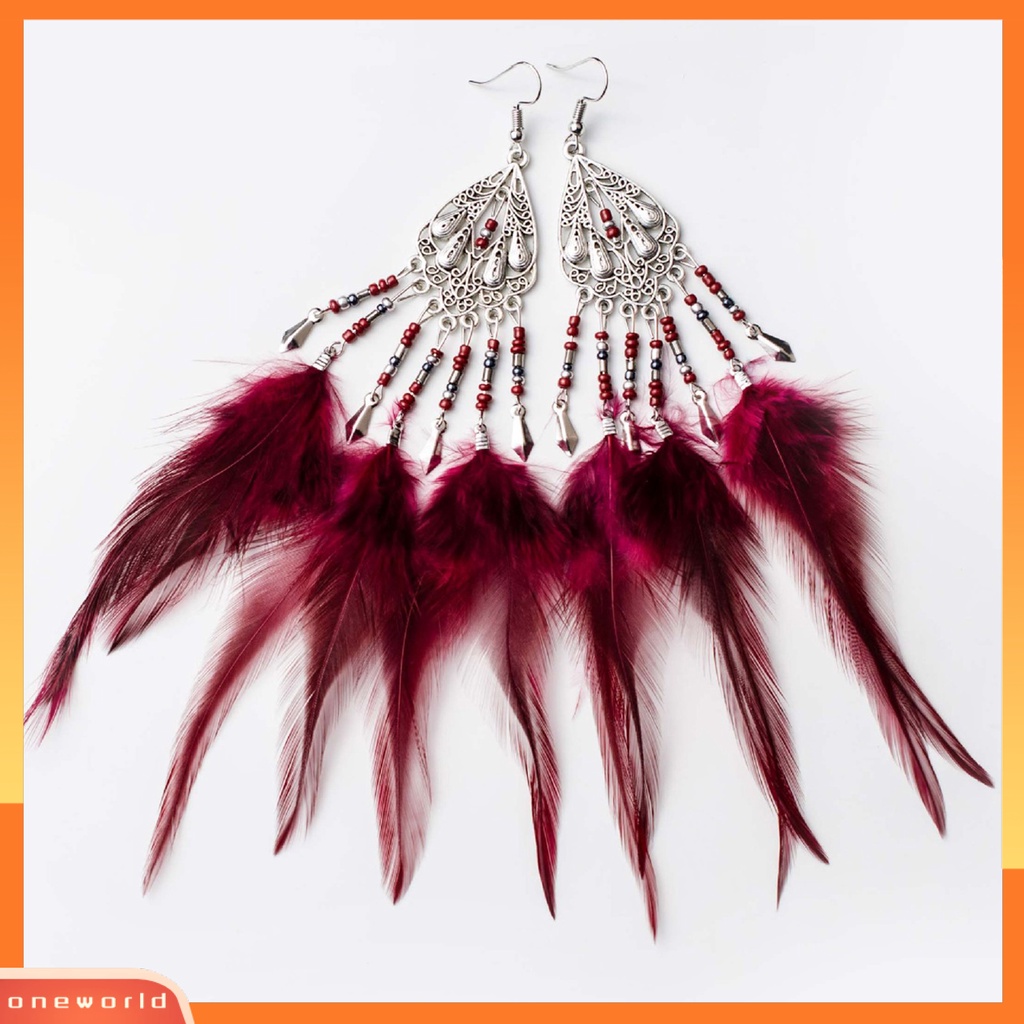[WOD] 1pasang Anting Lady Gaya Bohemia Rumbai Bulu Anting Drop Etnik Untuk Pakaian Sehari-Hari