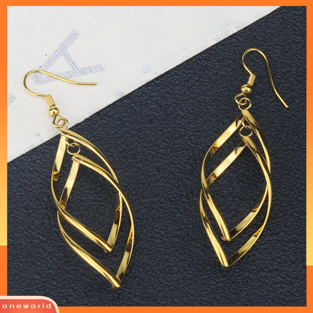 [WOD] 1pasang Anting Kait Spiral Belah Ketupat Perhiasan Halus Tahan Lama Drop Earrings Untuk Pakaian Sehari-Hari