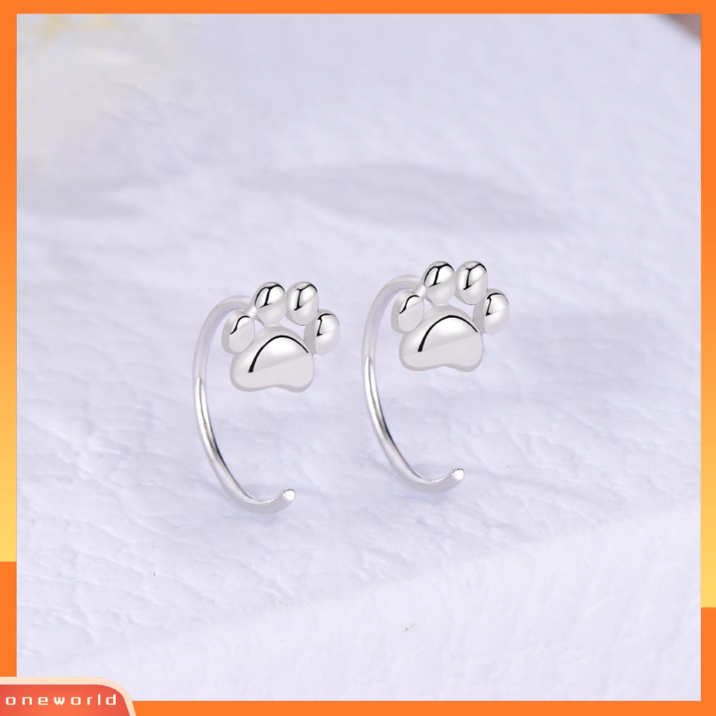 [WOD] 1pasang Ear Studs High Polished Opening Hypoallergenic Silver plated Nyaman Dipakai Hadiah Tembaga Wanita Kaki Kucing Setengah Hoop Huggie Earrings Untuk Pacaran