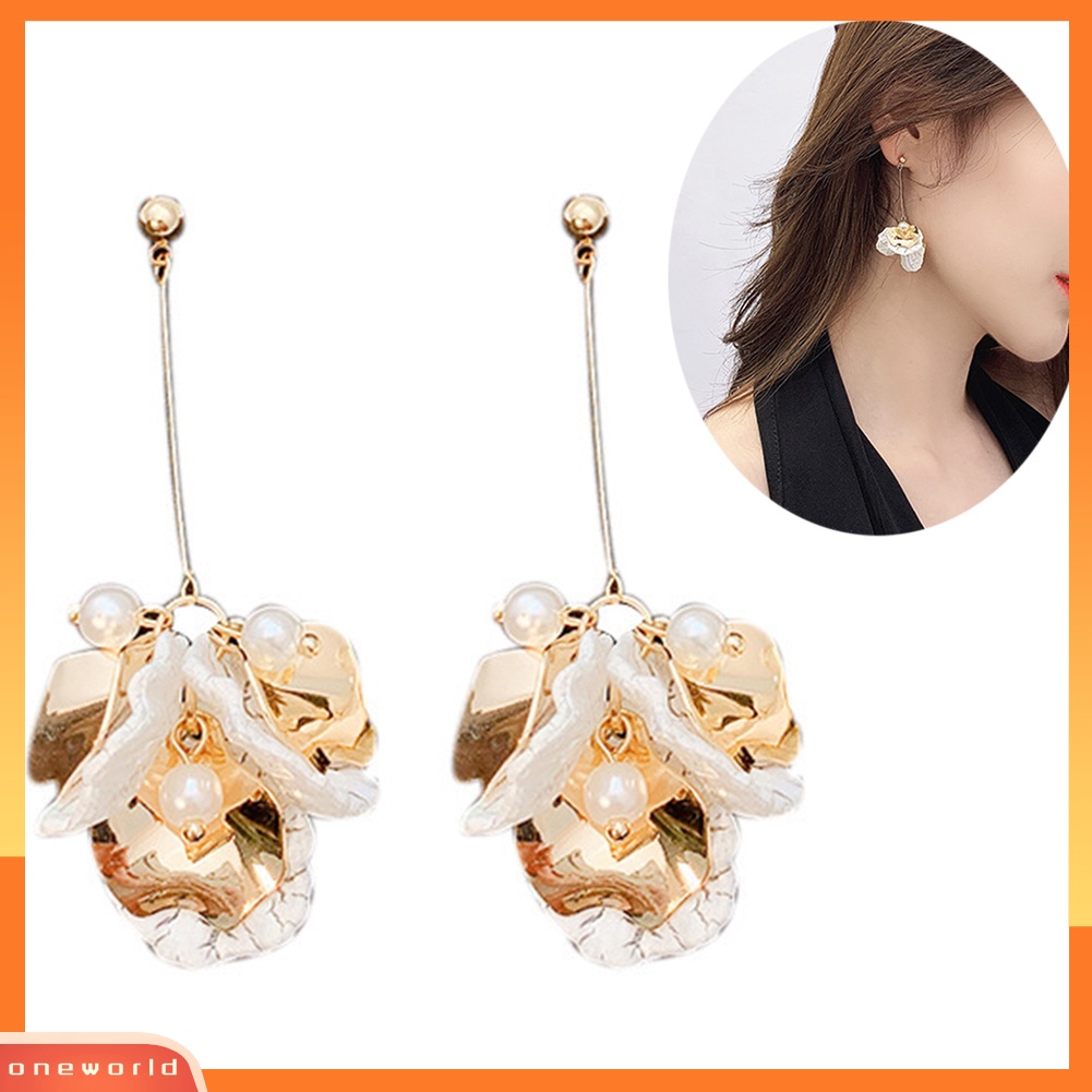 [WOD] Fashion Wanita Kelopak Bunga Panjang Drop Menjuntai Ear Stud Earrings Pesta Perhiasan Hadiah