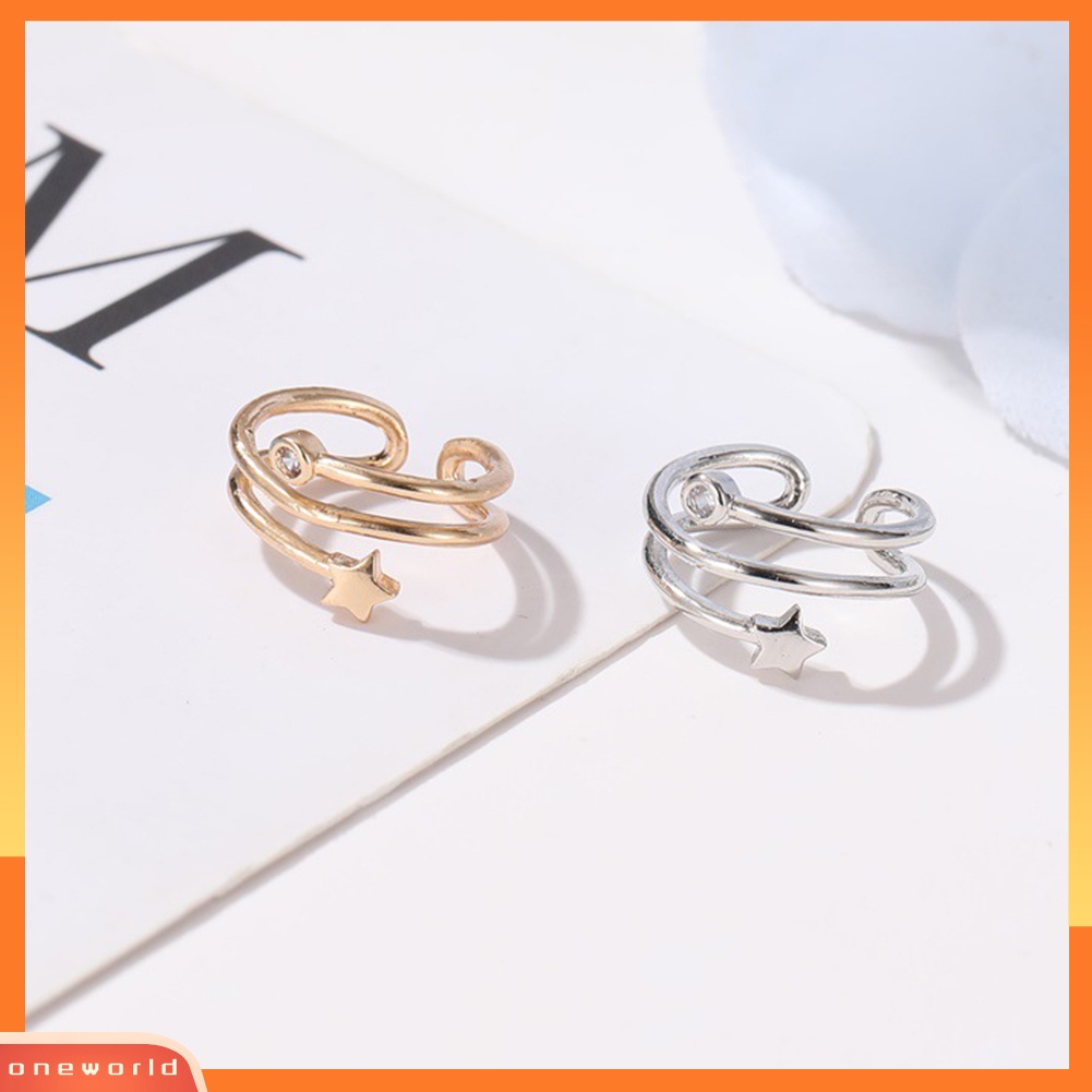 [WOD] 1pc Wanita Berlian Imitasi Bertatahkan Bintang Telinga Manset Klip On Anting Pesta Perhiasan Hadiah