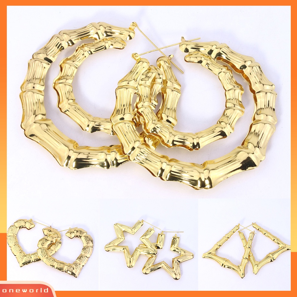 [WOD] Fashion Wanita Berongga Besar Hati/Segi/Circle/Star Timbul Bambu Anting Pejantan