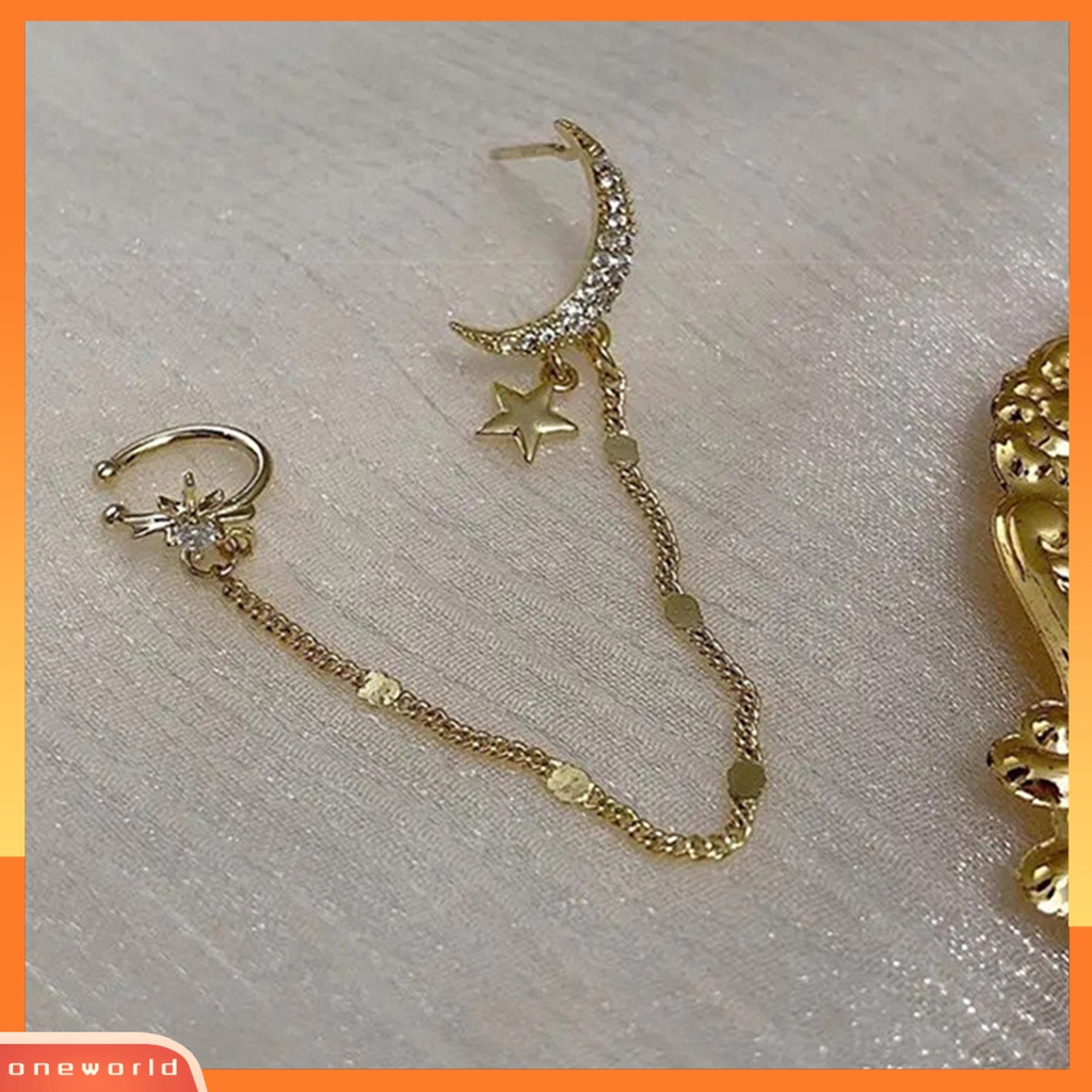 [WOD] 1pc Anting Pejantan Bentuk Bulan Berlian Imitasi Mengkilap Hias Semua Pertandingan Lady Clip Earrings Aksesori Wanita