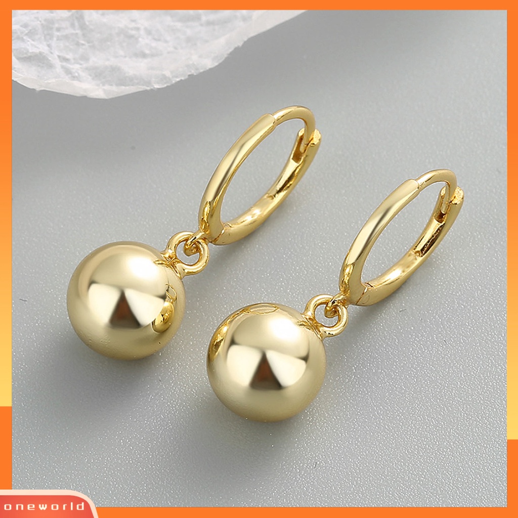 [WOD] 1pasang Wanita Hoop Earrings Warna Solid Pendek Ringan Bola Liontin Menjuntai Anting Hadiah Ulang Tahun