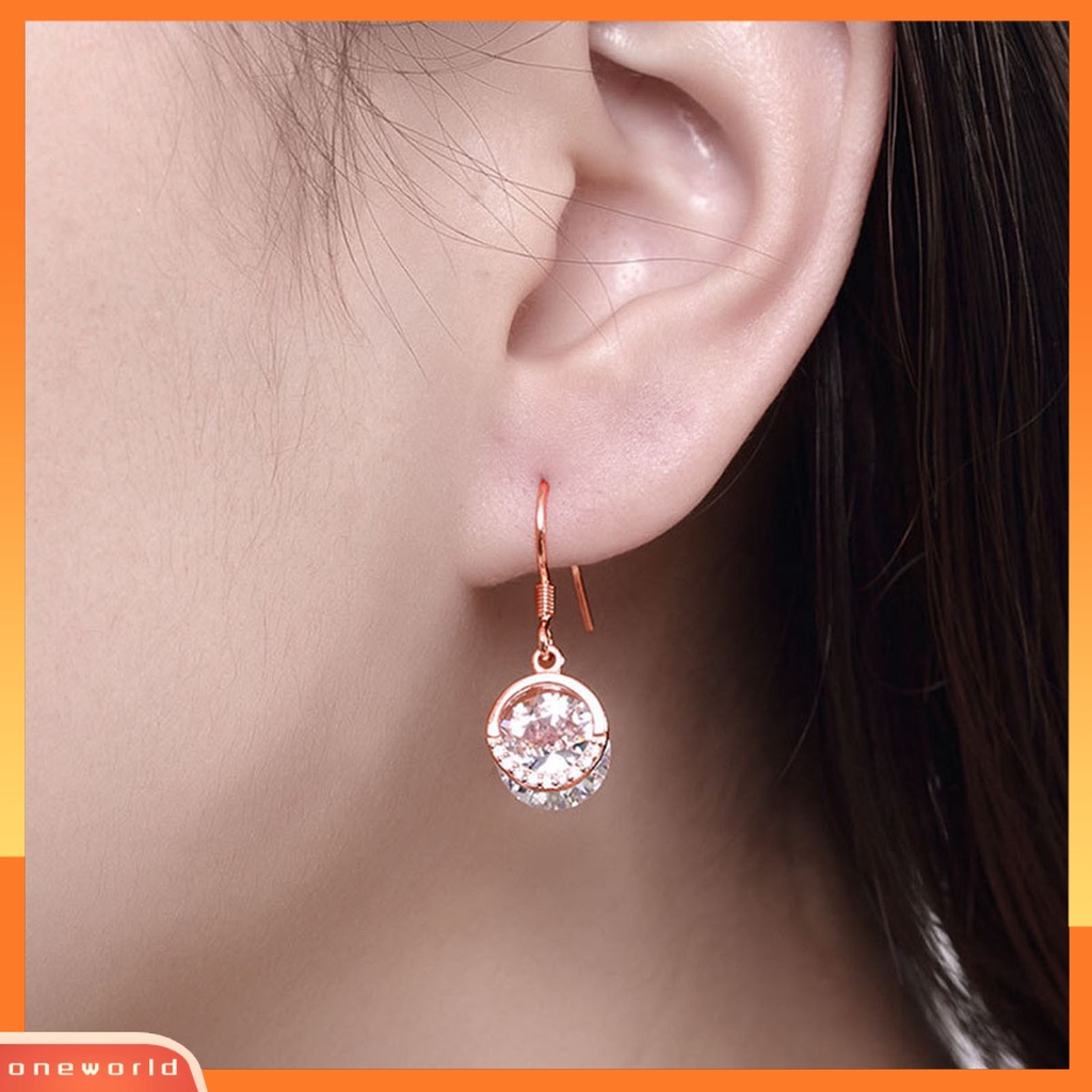 [WOD] 1pasang SILVERHOO Ladies Earrings Berlian Imitasi Semua Pertandingan Warna Rose Gold Wanita Bulat Cubic Zirconia Menjuntai Hook Earrings Untuk Belanja