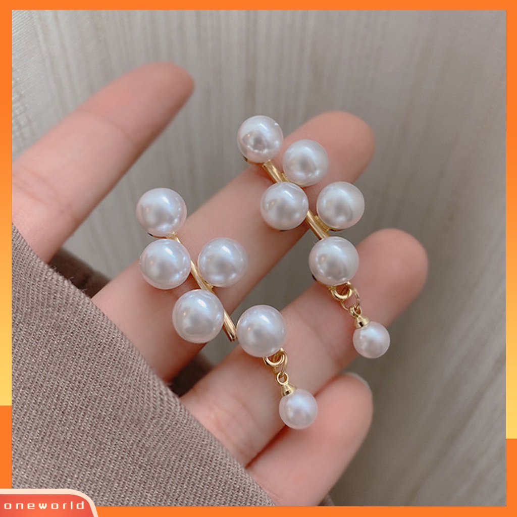 [WOD] 1pasang Bentuk Awan Berlian Imitasi Tindik Wanita Anting Hati Mutiara Imitasi Menjuntai Anting-Anting Perhiasan Aksesori