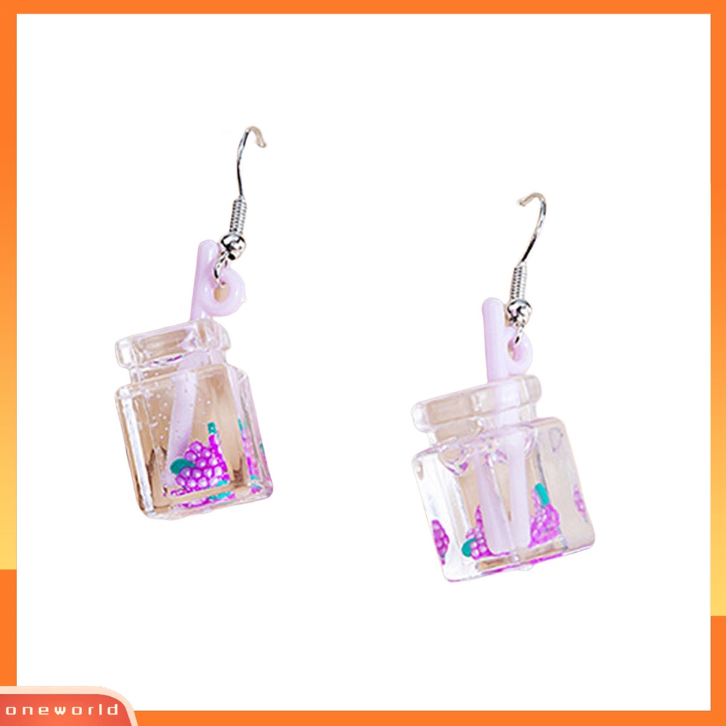 [WOD] 1pasang Drop Earrings Indah Ringan Resin Kartun Buah Susu Cangkir Teh Anting Untuk Pesta