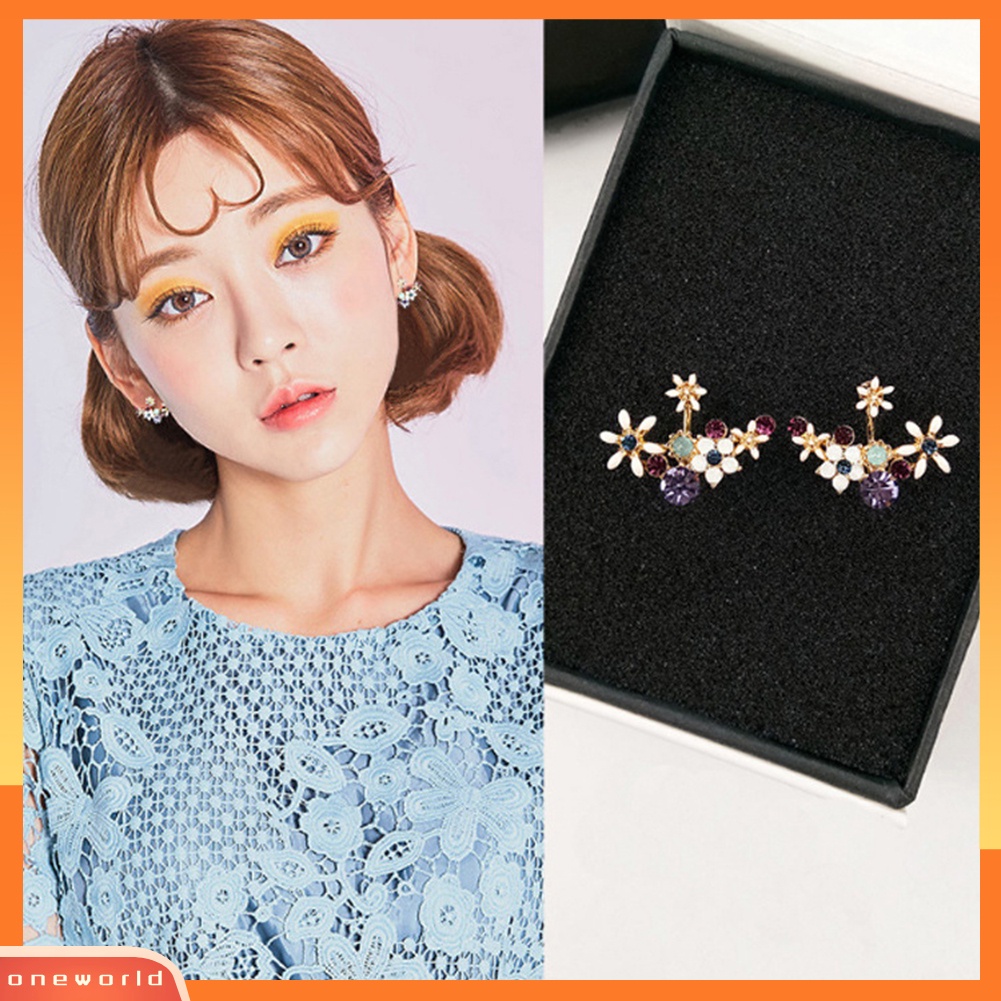 [WOD] Fashion Manis Warna-Warni Berlian Imitasi Bunga Pejantan Anting Wanita Lady Perhiasan Hadiah