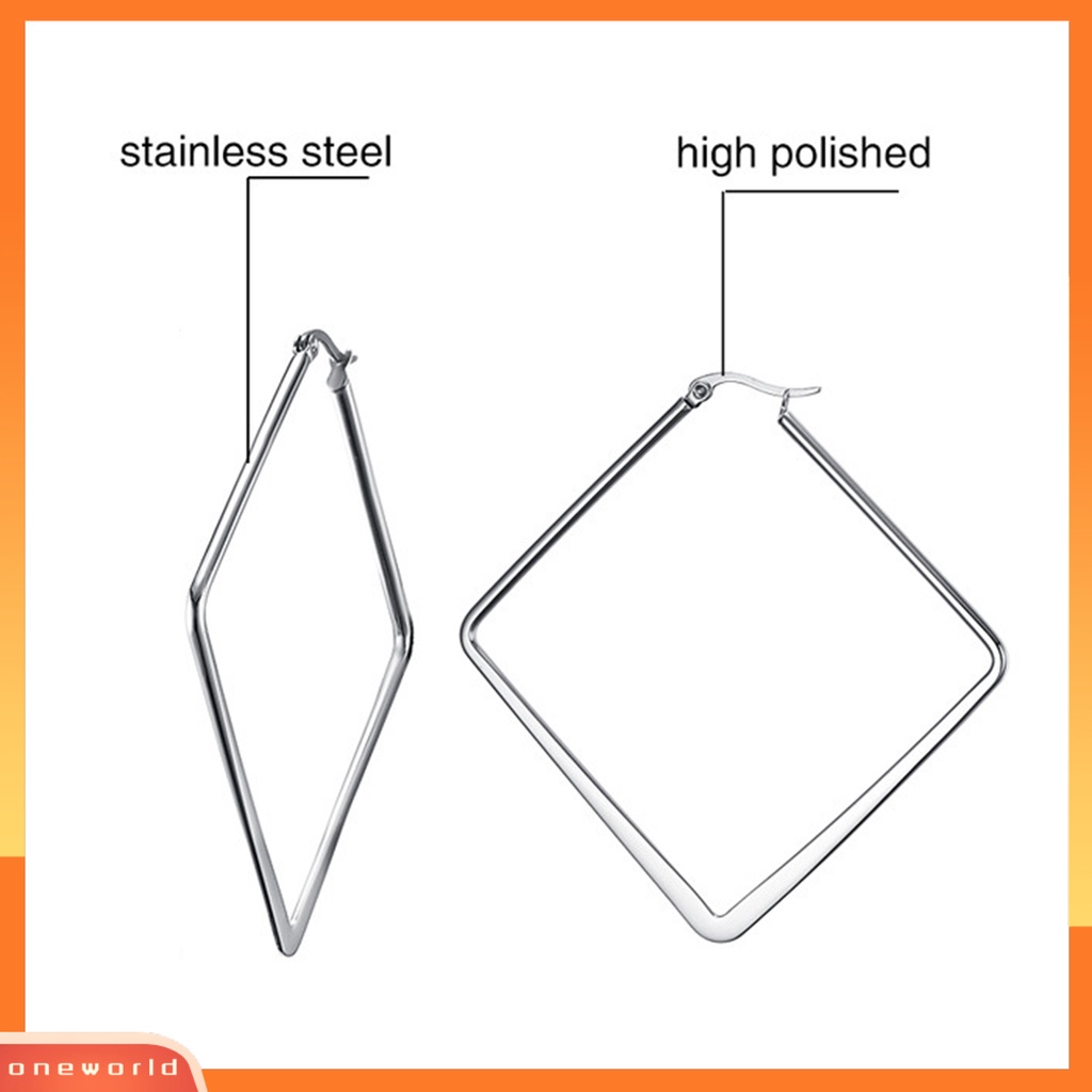 [WOD] Anting Kait Hoop Persegi Berlebihan Anting Lingkaran Persegi Bahan Stainless Steel Untuk Pub