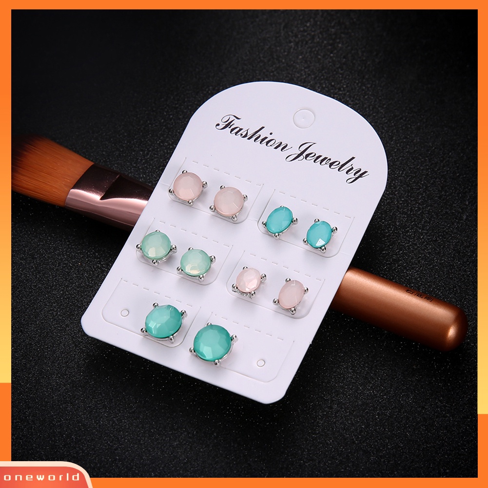 [WOD] 5pasang Geometris Zirkon Hias Telinga Studs Set Gadis Club Tanggal Belanja Anting-Anting