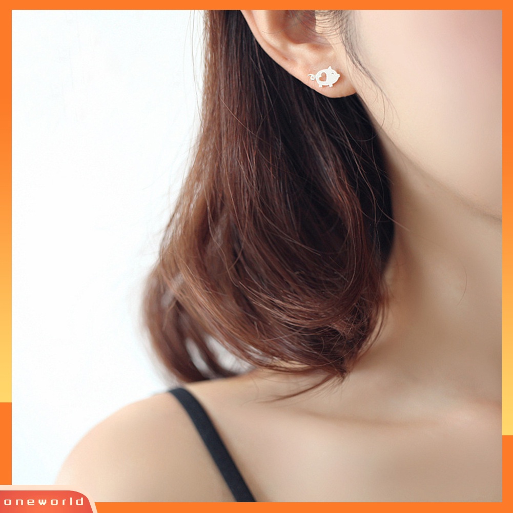 [WOD] Fashion Kartun Hewan Babi Berongga Jantung Stud Anting Wanita Gadis Perhiasan Hadiah