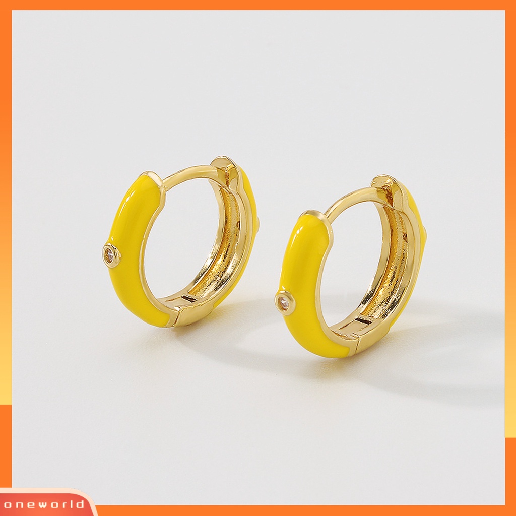 [WOD] 1pasang Anting Huggie Wanita Bentuk Bulat Epoxy Warna Manis Anting Lady Anti Cacat Portabel Untuk Hadiah