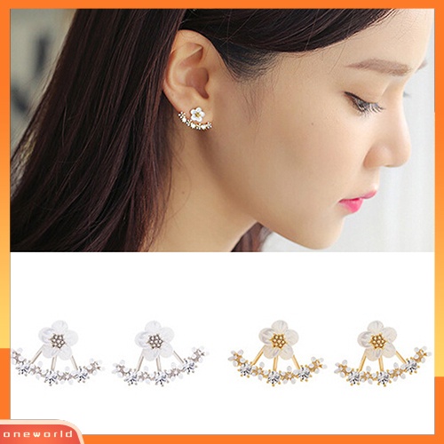 [WOD] Wanita Bunga Zirkon Telinga Jaket Gaya Korea Tembaga Ear Studs Earrings Jewelry