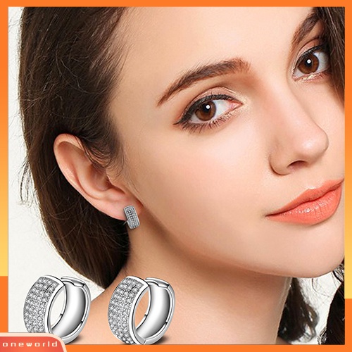 [WOD] Shiny Women Rows Inlaid Zircon Hoop Huggie Earrings Hadiah Perhiasan Pesta Pernikahan