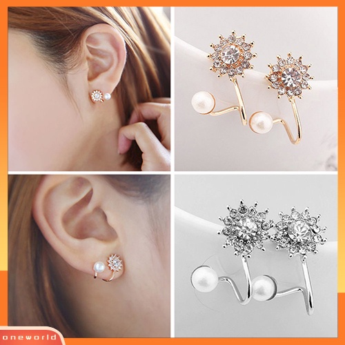 [WOD] Wanita Manis Mutiara Imitasi Berlian Imitasi Snowflake Ear Stud Earrings Perhiasan Charm