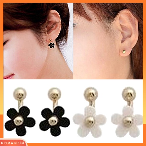 [WOD] Dua Pasang Wanita Daisy Golden Ball Petal Rear Wear Double Side Ear Stud Earrings