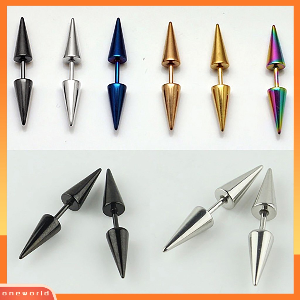 [WOD] 1pasang Stud Earring Pengerjaan Halus Wanita Aksesoris Portable Unisex Double Rivet Spike Earrings Untuk Pub