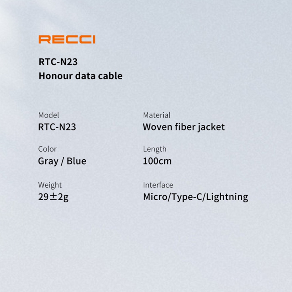 USB CABLE RECCI HONOUR MICRO , TYPE -C , IPHONE RTC-N23 FAST CHARGING