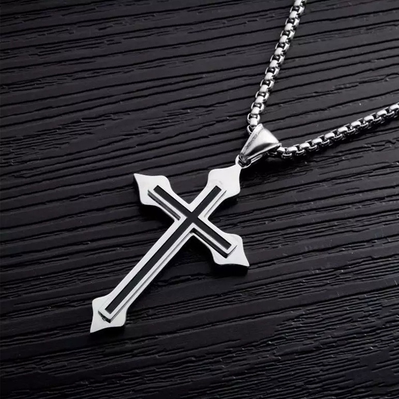 Kalung Salib Iman Kudus Kristen Necklace Cross Perhiasan Aksesoris Salib Yesus Liontin Jimat Kalung Untuk Pria Iman Religi Hadiah Anniversary