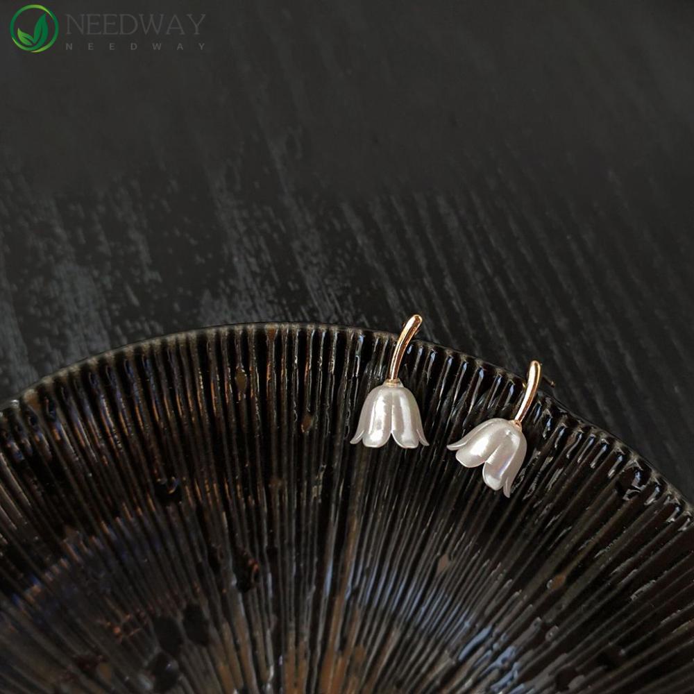 Needway Tulip Anting Manis Geometri Sederhana Jarum Perak Anting Perempuan Daun Perancis