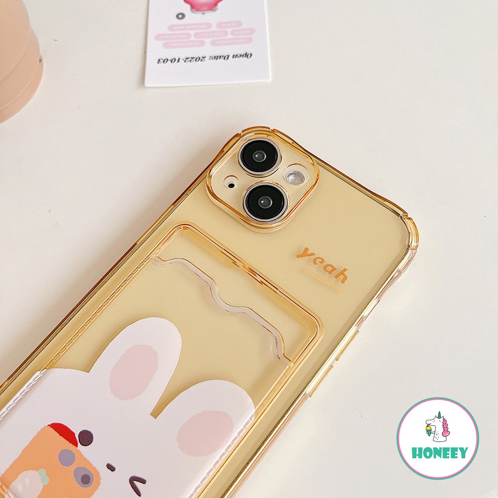 Dompet Card Holder Case Untuk iPhone 14 Pro Max13 12 11 Pro Max Case iPhone XR XS 8 7 14 Plus Transparan Bunny Soft TPU Shockproof Cover