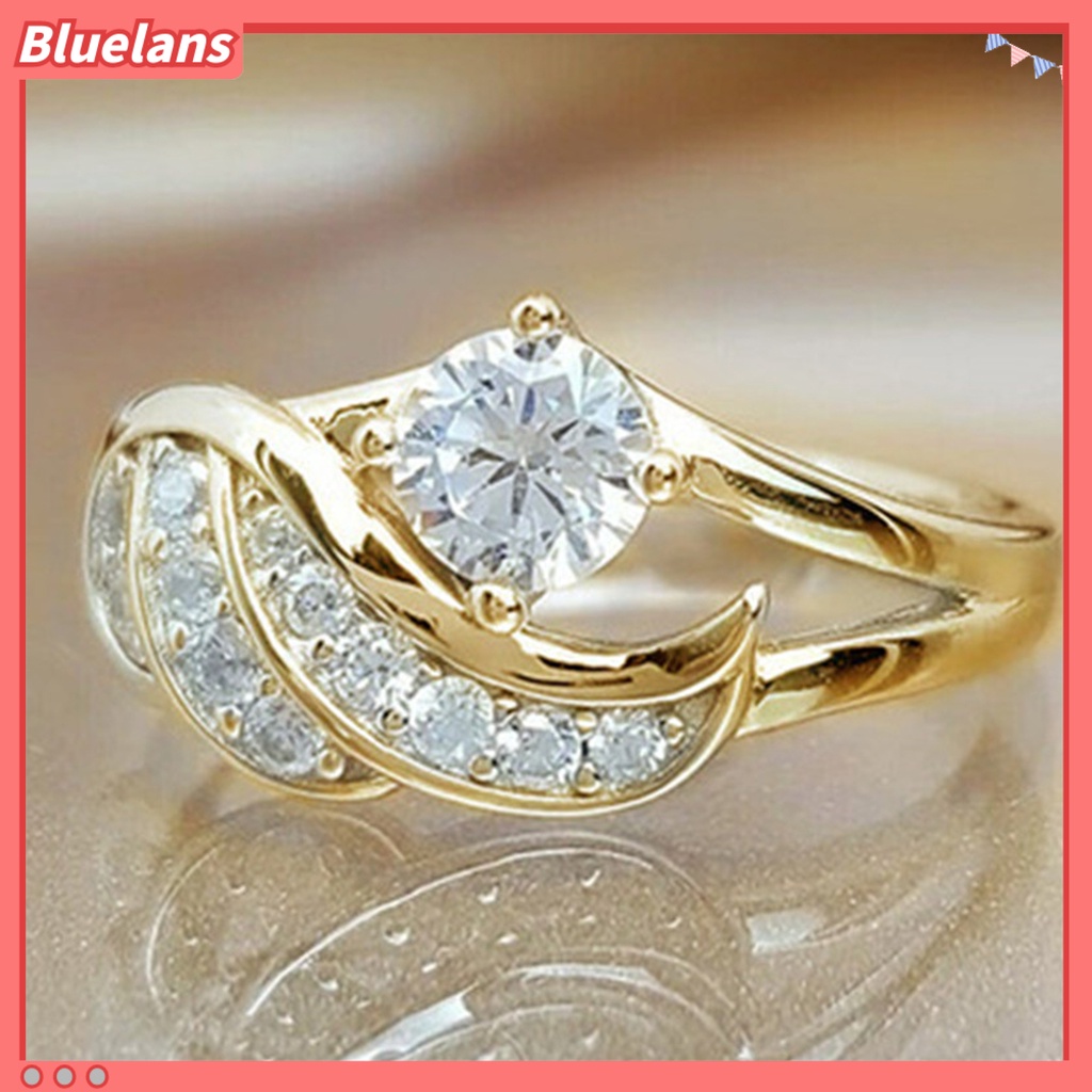 [BLS] Lady Ring Cubic Zirconic Hias Bulat Alloy Bentuk Sayap Cincin Pernikahan Untuk Lamaran