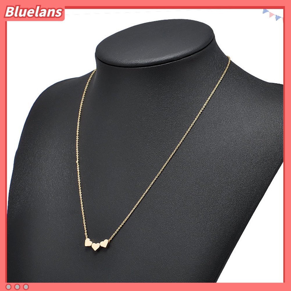 [BLS] Elegan Tiga Cinta Hati Pesona Liontin Kalung Wanita Cocktail Casual Jewelry