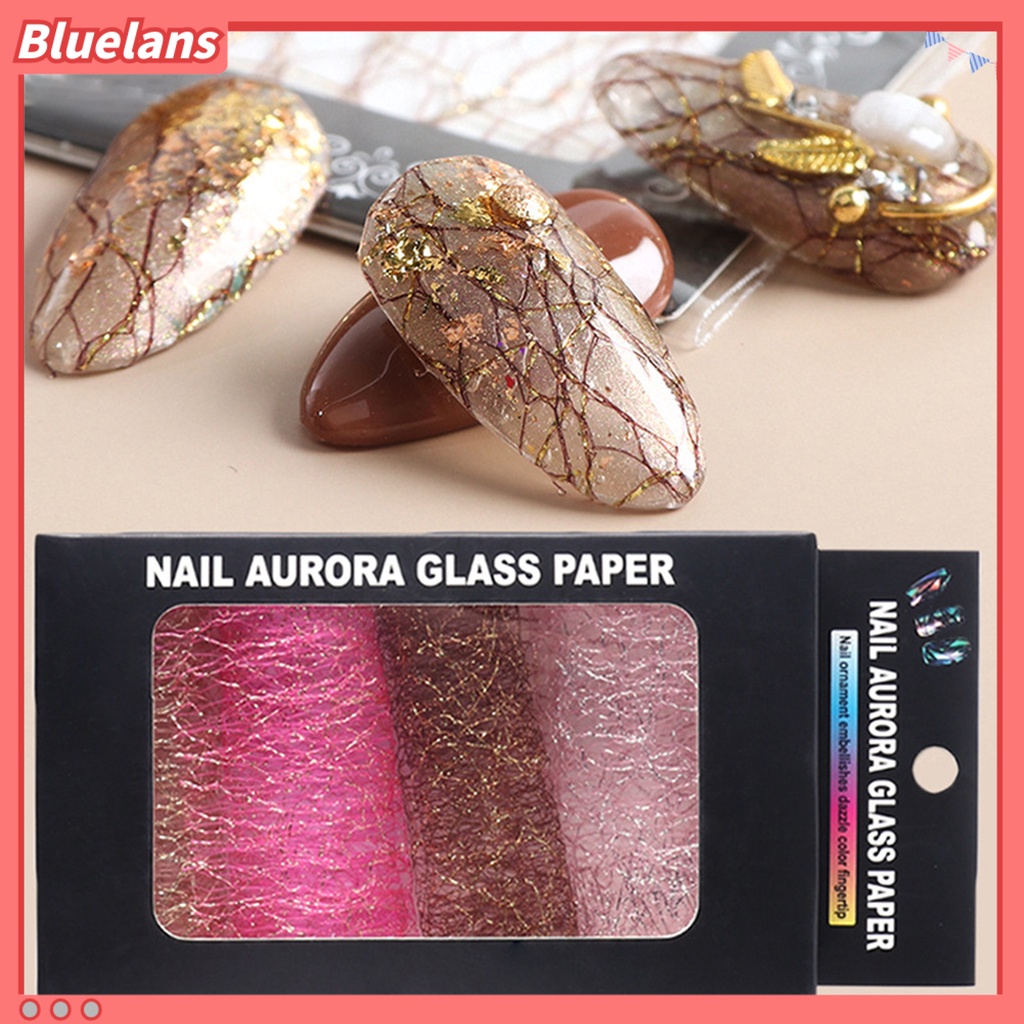 [BLM] 1box Stiker Jaring Kuku Tempel Kuat Panjang Memakai Stiker 3D Nail Art Mesh Stiker Untuk Anak Perempuan