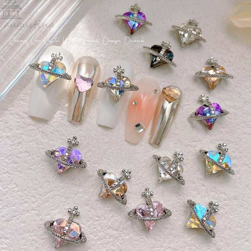 Agustina Kuku Berlian Imitasi Wanita Mewah Cinta Hati Manicure Aksesoris Jepang Nail Art Alloy 3D Nail Art Drills