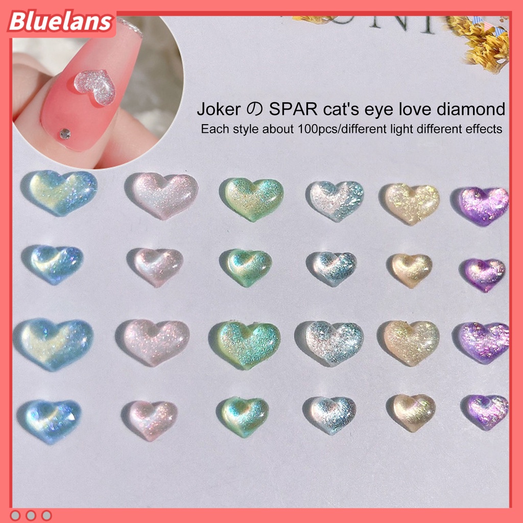 [BLM] 100pcs/bag Nail Art Decor Flatback Tiga Dimensi Mix Size Halus Flash DIY Mini Bentuk Hati Berlian Imitasi Pesona Kuku Salon Pasokan