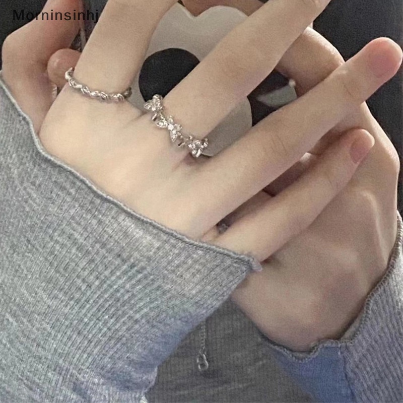 Mornin Fashion Cincin Kupu-Kupu Shiny Crystal Zirconia Opening Adjustable Finger Ring Light Rantai Pergelangan Tangan Untuk Wanita Perempuan Jewlery id