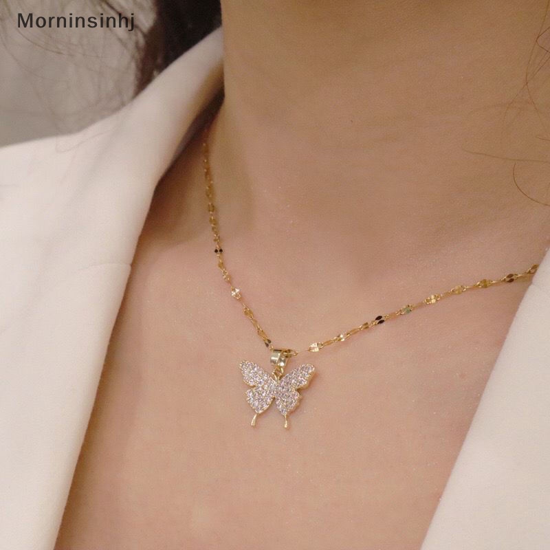 Mornin Shiny Butterfly Necklace Indah Emas Kristal Liontin Kerah Rantai Kalung Wanita Klavikula Rantai Pesta Pernikahan Perhiasan Hadiah id