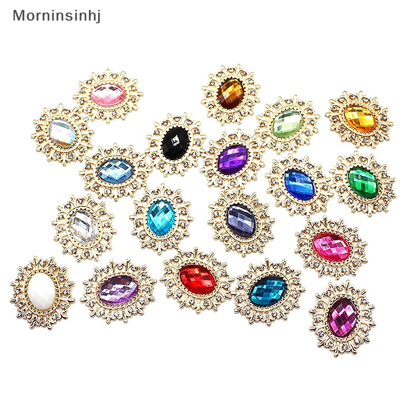 Mornin 2 Pcs Alloy Fashionable Acrylic Metal Diamond Tombol Perlengkapan Jahit Tangan DIY Pakaian Gelang Kalung Aksesoris id