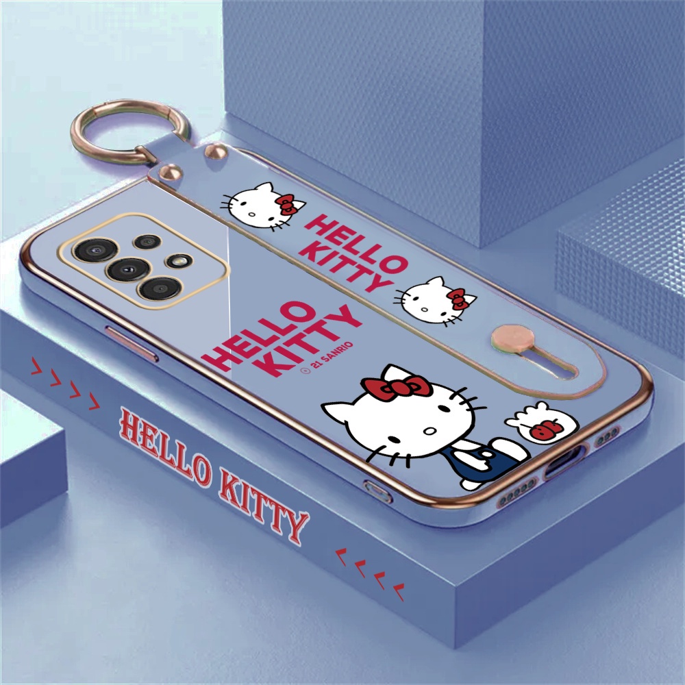 Case Kitty Kartun Samsung A24 A14 A13 A04e A04S A03 A03S A23 A02S A10S A10 A12 A20S A52 A52S A50 A50S Stand Holder Lipat Mewah Plating Karet Soft Cover