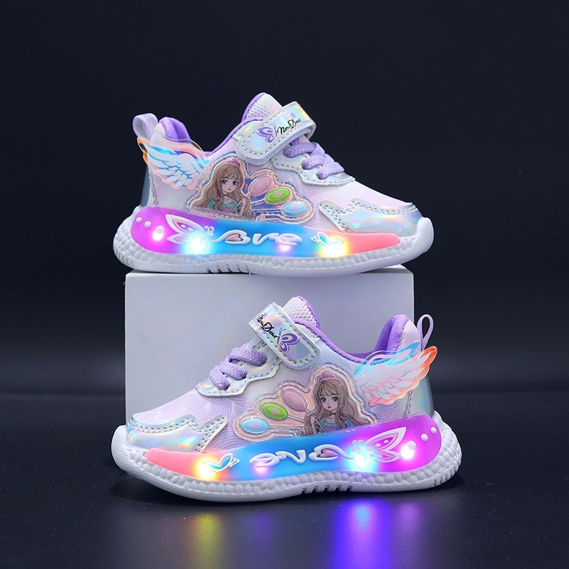 GLORYKIDZ SH2323 Sepatu Anak 2 Tahun - 6 Tahun Sepatu Anak lampu LED Sepatu Anak Perempuan wing girl karakter perempuan import premium Size 23 - 32