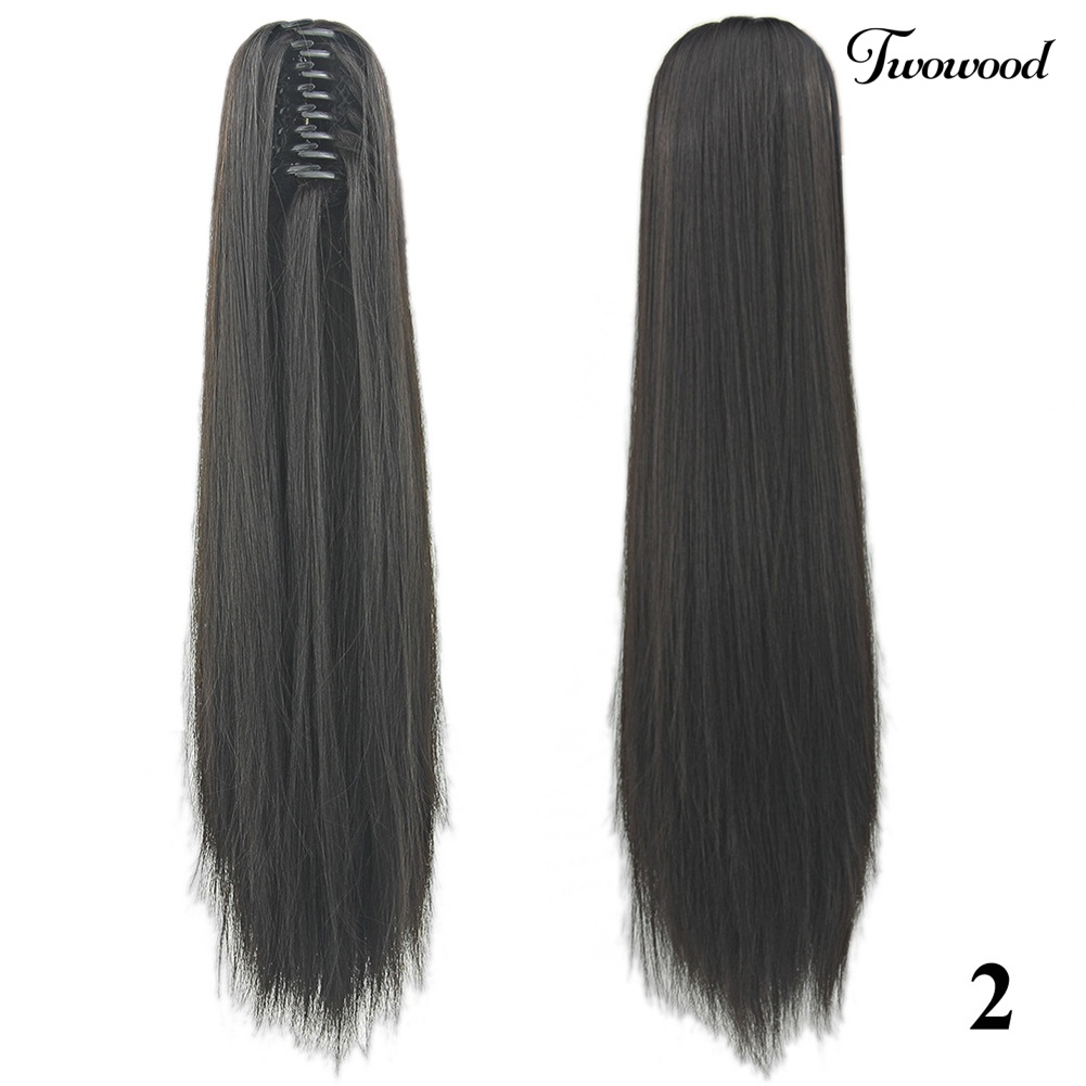 Twowood Wanita Tahan Panas Rambut Sintetis Panjang Keriting Cakar Klip Ponytail Ekstensi Wig