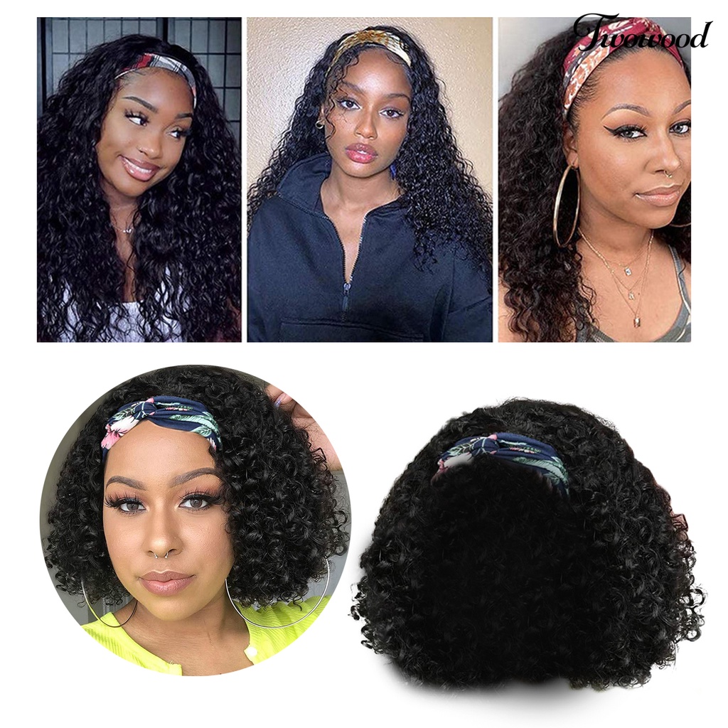 Twowood 1set Turban Wig Mudah Dipakai Lembut Berbulu Trendi Kosmetik Sehat Aksesori Suhu Tinggi Sutra Keriting Rambut Wanita Wig Untuk Kehidupan Sehari-Hari