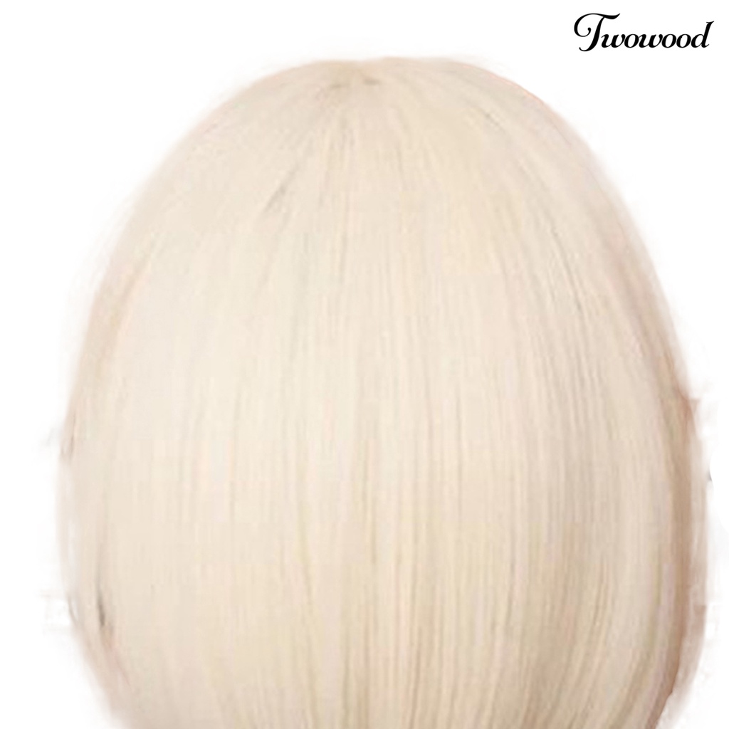 Twowood Lady Sopak Non-perm Berbulu Rapi Bang Penuh-cover Rambut Styling Krem Alami Bob Wig Pendek Lurus Wig Wanita Digunakan