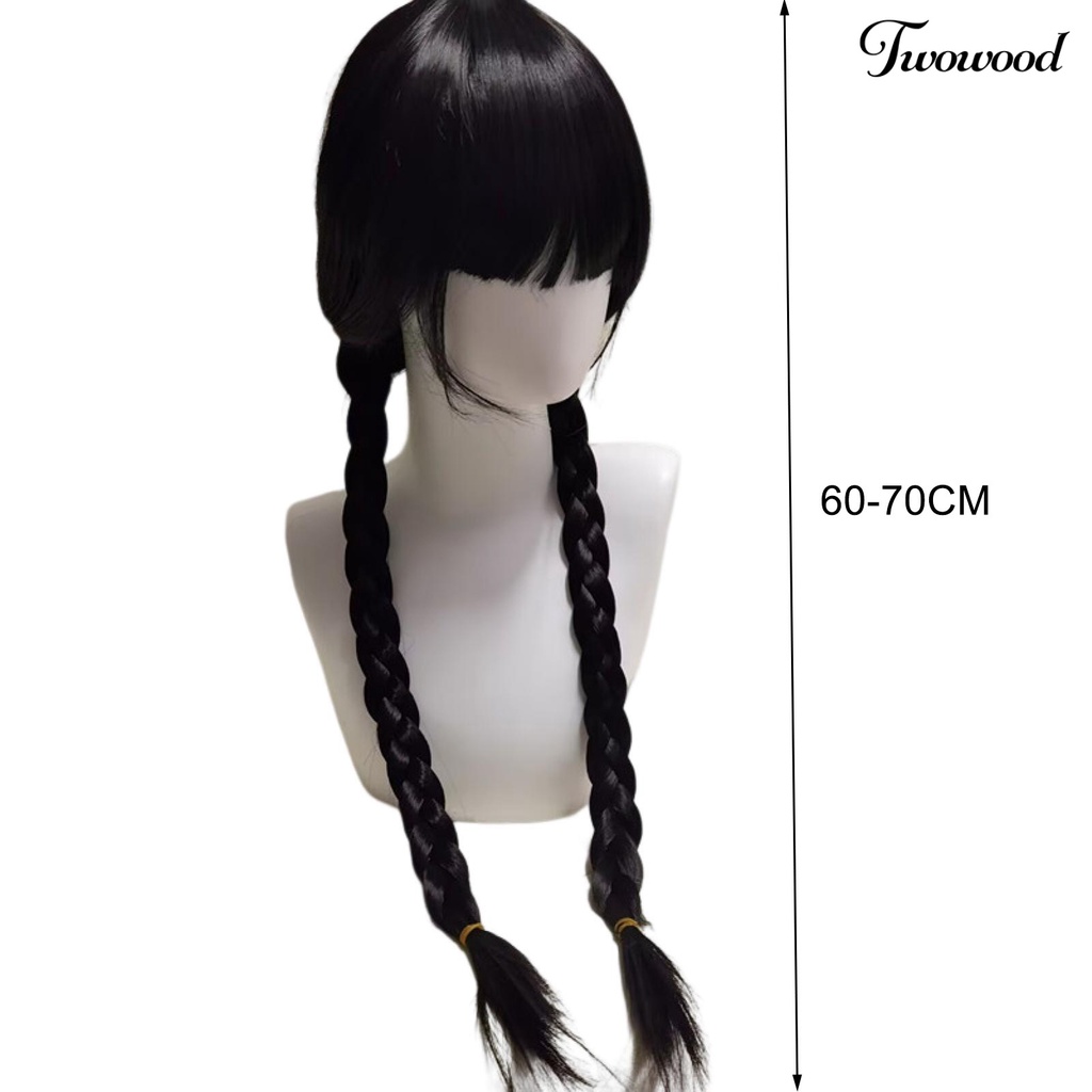 Twowood Serat Suhu Tinggi Dikepang Halus Wig Dengan Poni Film Rabu Addams Cosplay Wanita Wig Alat Styling Rambut