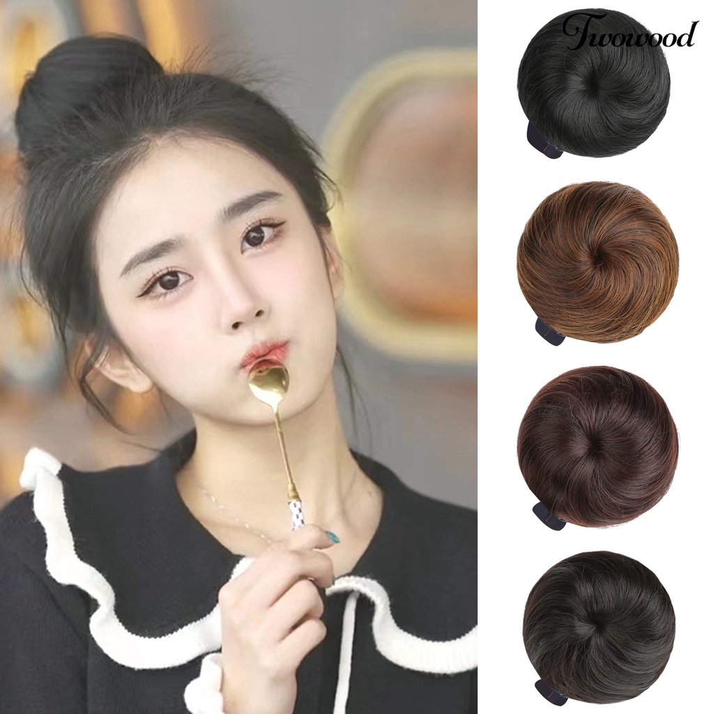 Twowood Chignon Wig Realistis Berbulu Natural Look Clutch Design Membuat Lebih Tebal Lembut Sentuhan Rambut Sintetis Sanggul Klip Wanita Wig Girl Supply