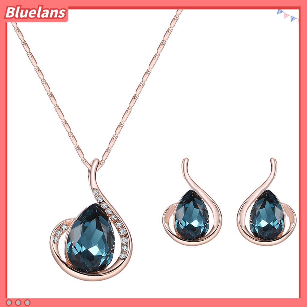[BLS] 1set Kalung Anting Set Bersinar Bentuk Tetesan Air Kilau Terang Temperamen Menarik Berdandan Elektroplating Wanita Pesta Kristal Imitasi Set Perhiasan Aksesori Pesta