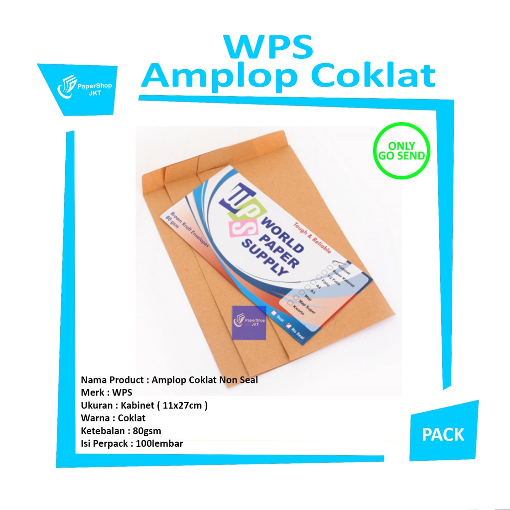

WPS - Amplop Coklat Kabinet - 11 x 24 cm - 80gsm - Pack
