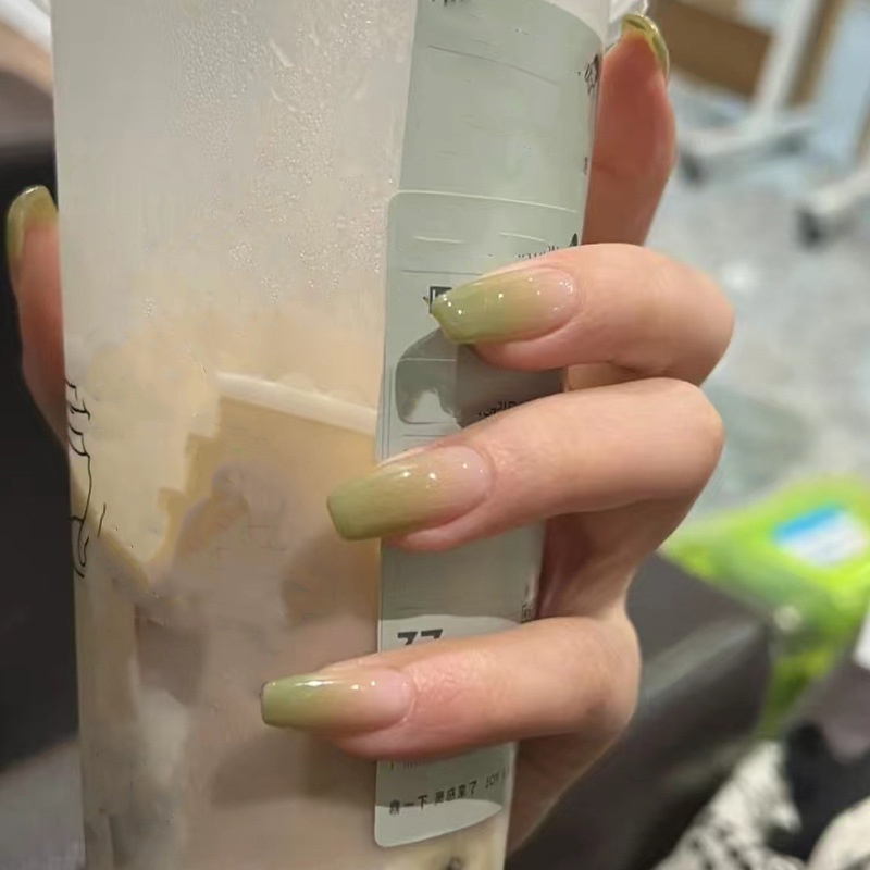 Avocado Gradient Matcha on Nails Lem Jelly Pada Kuku Dengan Desain Isi 24pcs Untuk Wanita Dan Anak Perempuan