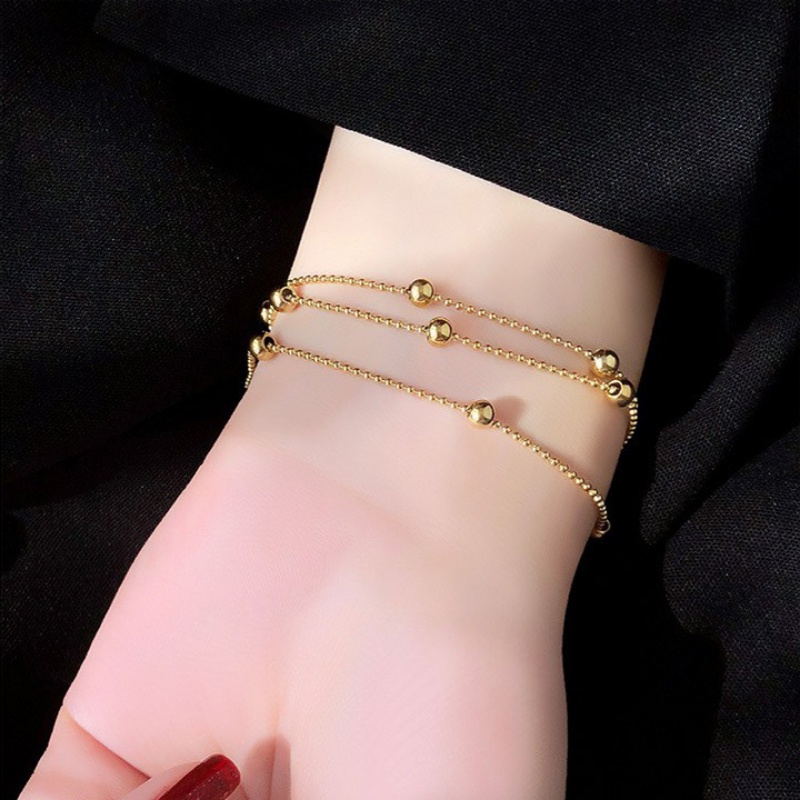 3-layer round Beads Titanium Steel Gelang Wanita Anti-Karat Sederhana Gelang Pribadi Gelang Aksesoris Hadiah