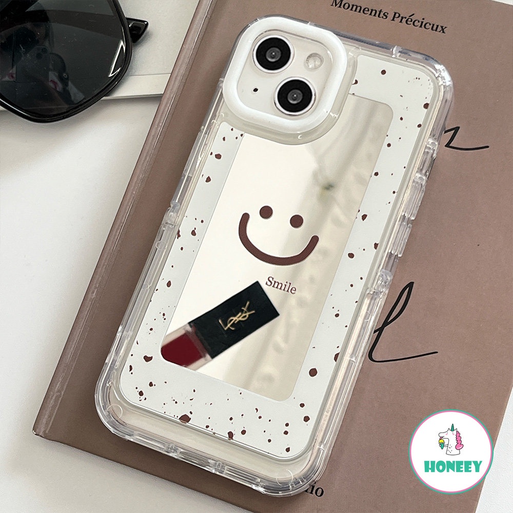 IPHONE Smiley Sederhana Cermin Rias Tak Terlihat Stand Phone Case Untuk Iphone14 12 13 11 Pro Max Lembut TPU Shockproof Pelindung Handphone Cover