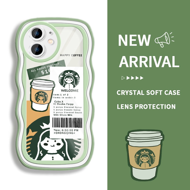 JSAYU Casing For iPhone 12 12 Pro 12 Mini 11 Pro Max Case hp Starbucks Girl Gelombang Transparan Sil